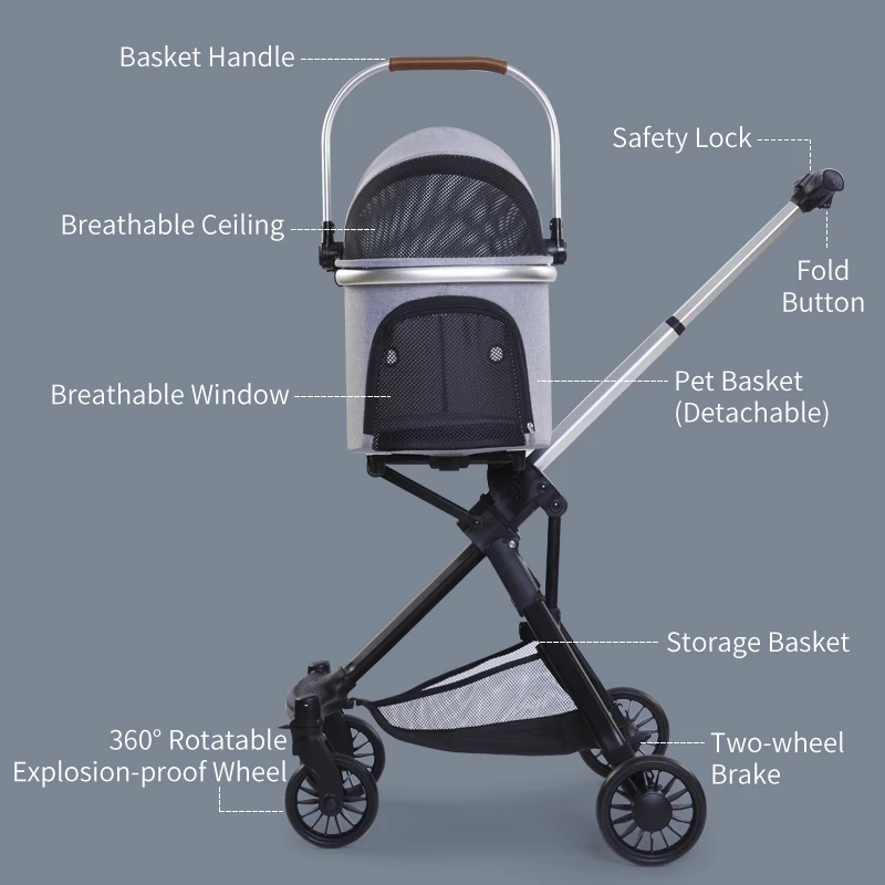Kualitas tinggi Grosir Perjalanan Removable Mewah 4 Roda Kereta Dorong Hewan Peliharaan Kereta Dorong Anjing Kereta Dorong Anjing