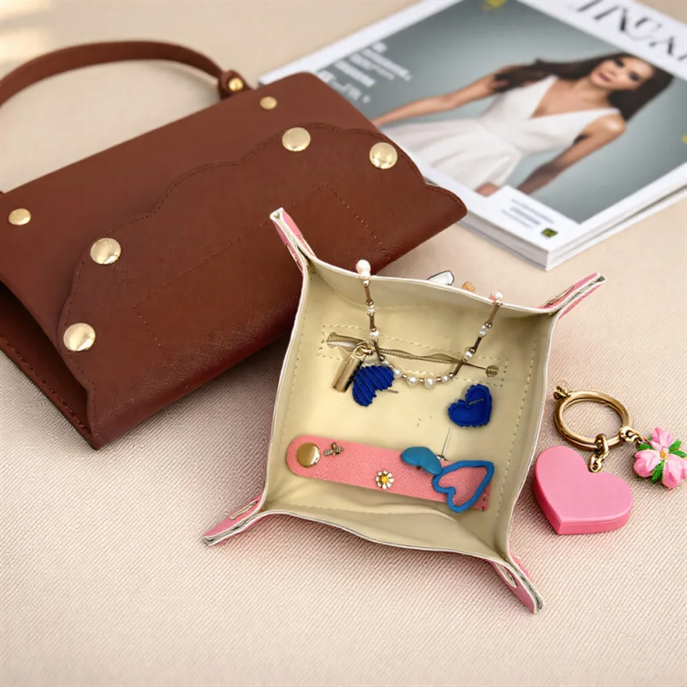 

Nordic Leather Desktop Storage Tray Storage Box Jewelry Bag Jewelry Display Tray Space Saving Portable Cosmetic Key Storage Tray