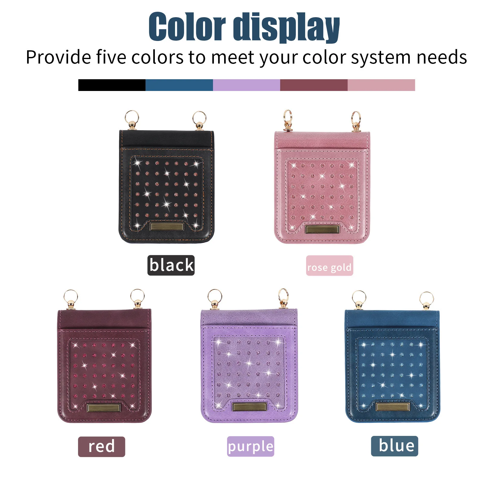 

Suitable for Samsung ZFlip5/6 diamond-encrusted wallet with card slot, ZFLIP3/4 flip cover cross-body strap folding mobile phone