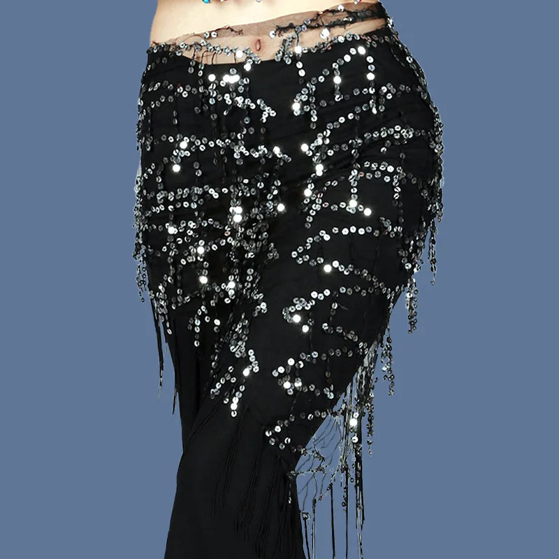 

Belly Dance Hip Skirt Scarf Sequined Tassel Triangular Binder Waist Chain Performance Practice Waist Scarf