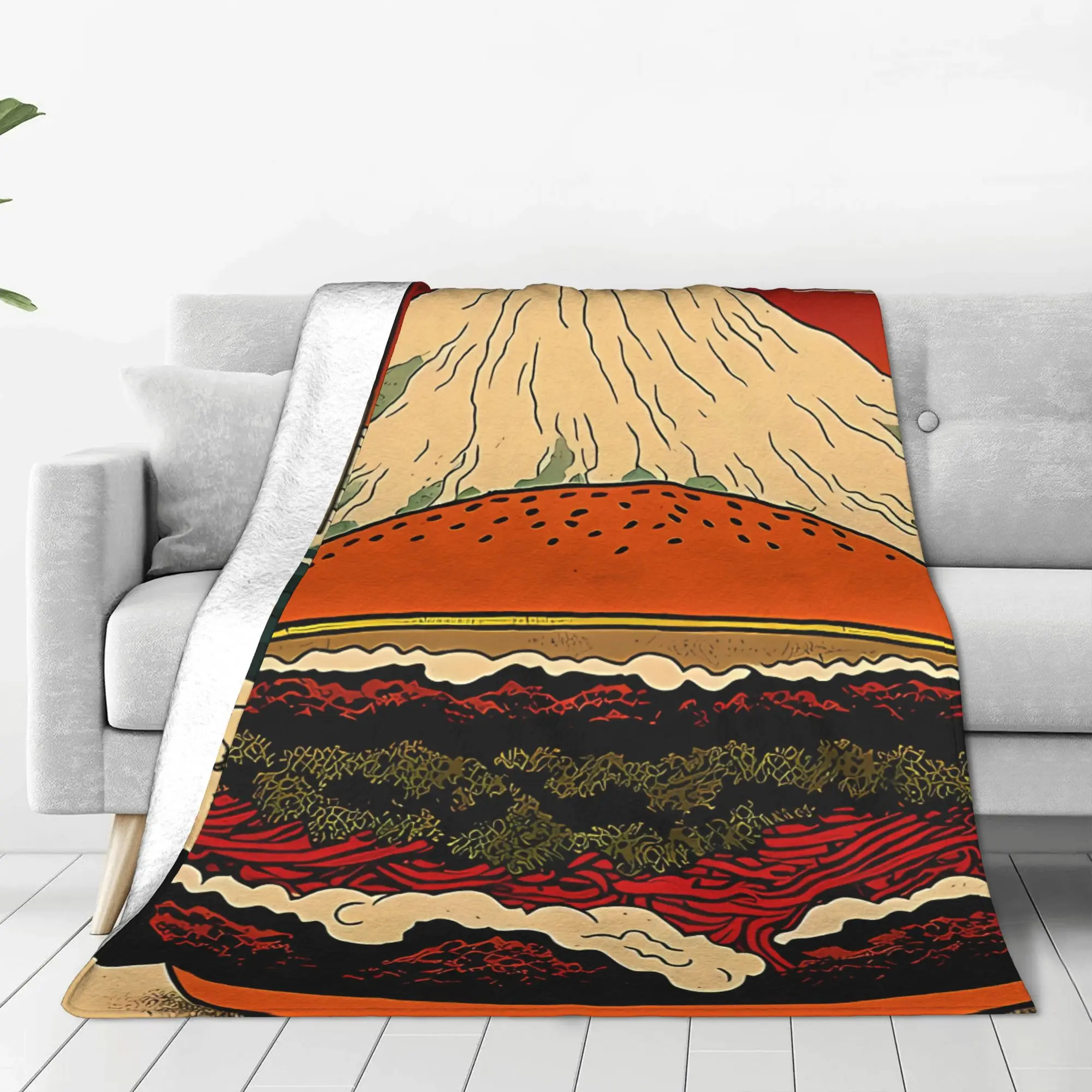 1PC Home Cute Room Decor Ukiyoe Burger Blanket Throw Blanket Hamburger Novelty Warm Blanket All Season