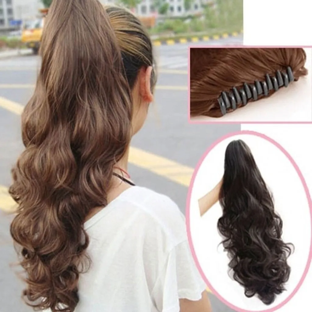 Long Hair Bun Wig Ponytail High Temperature Silk Fiber Clip 17 Inch Natural Looking Wig Fashion Elegant Long Hair Daily Curl Wig