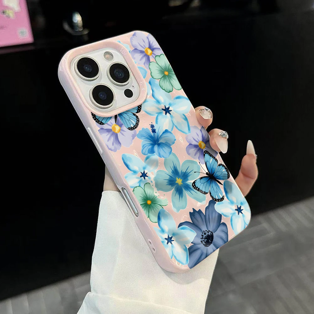 Frühlings-Schmetterlings-Blumen-INS-Handyhülle für iPhone 17 16 15 14 13 12 11 Pro Max 14 Plus 17Air Falten-Wellen-Soft-Silikon-Cover – Detail 3