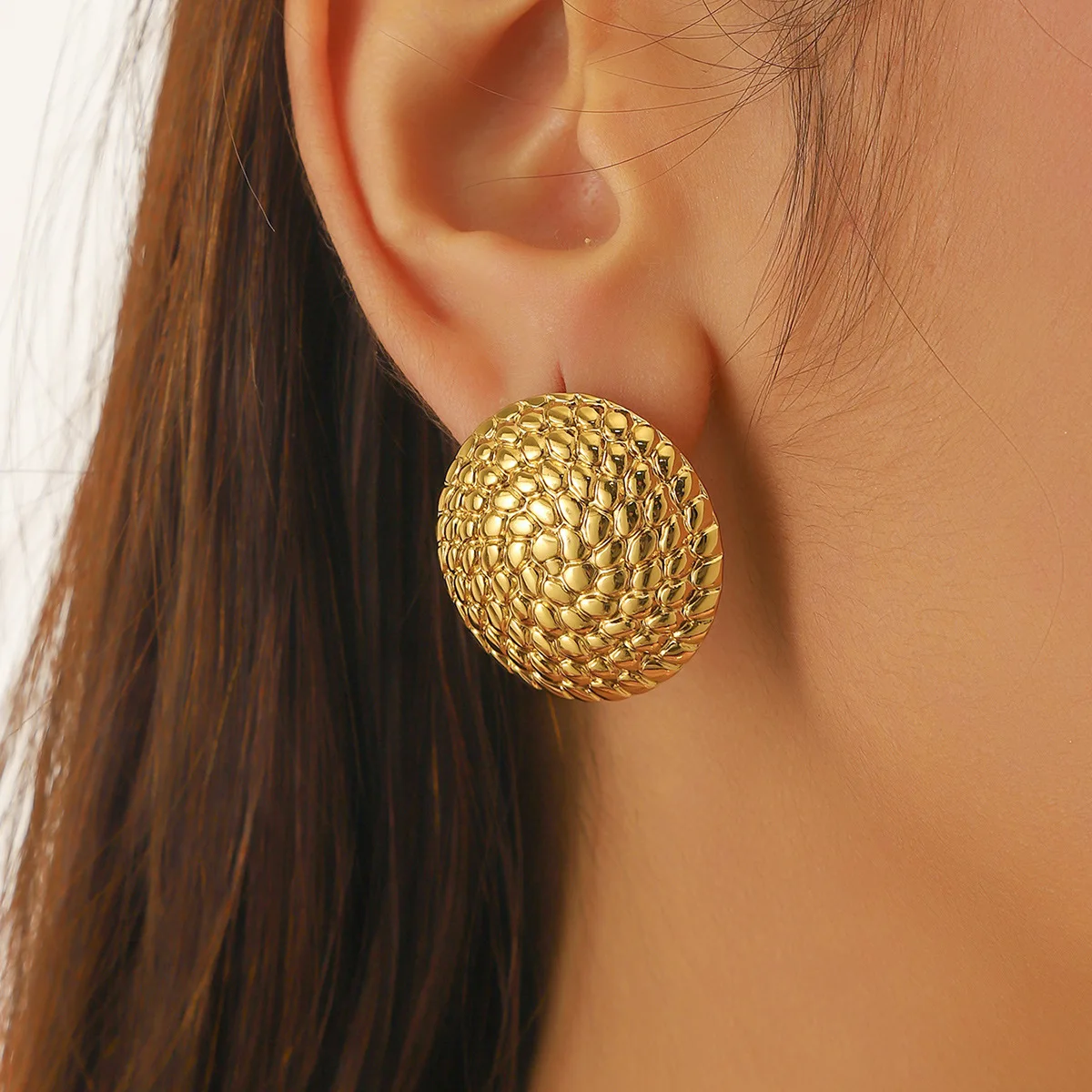 Neue stilvolle runde Edelstahl-Ohrringe im Vintage-Stil mit übertriebenem Design und spiralförmigem geometrischem Vergoldung