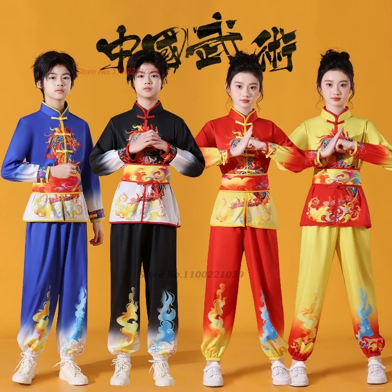 

2026 Традиционный китайский детский винтажный комплект для кунг-фу и ушу Шаолинь с принтом дракона для тренировок по боевым искусствам