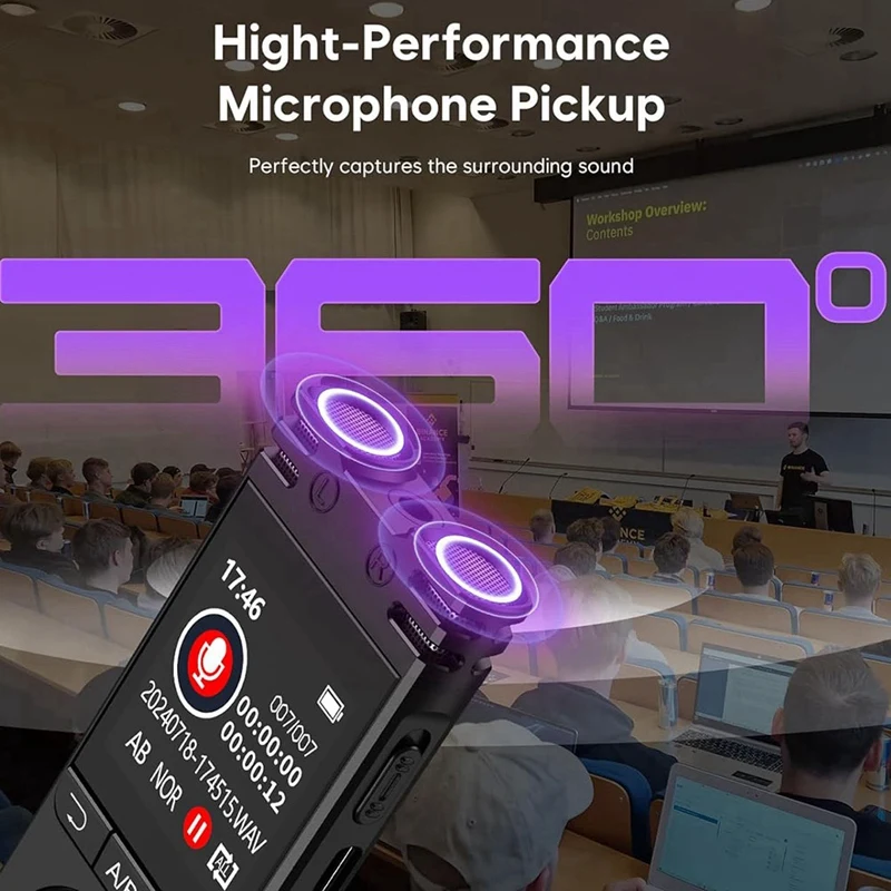 음성 활성화 디지털 음성 녹음기, 대형 스크린 사운드 오디오 녹음기, 인터뷰, 회의, 수업용, 64GB