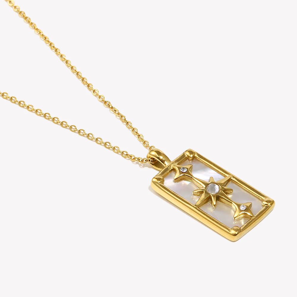 E.B.belle Polar Star Tarot Card Pendant Necklace Square Shape Stainless Steel Jewelry Charm 18k Gold Plated For Women Girls