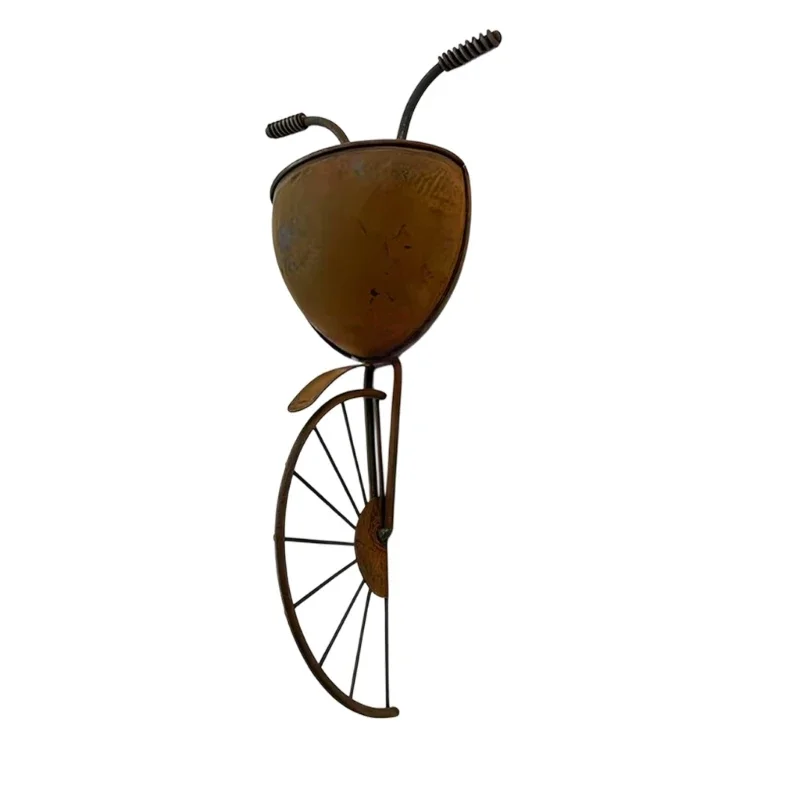 Wall Hanging Bike Flower Pot, Metal Holder for Small Flowers, Brown Finish, Fence Panels or Brick Wall Display for Outdoor Y5GB