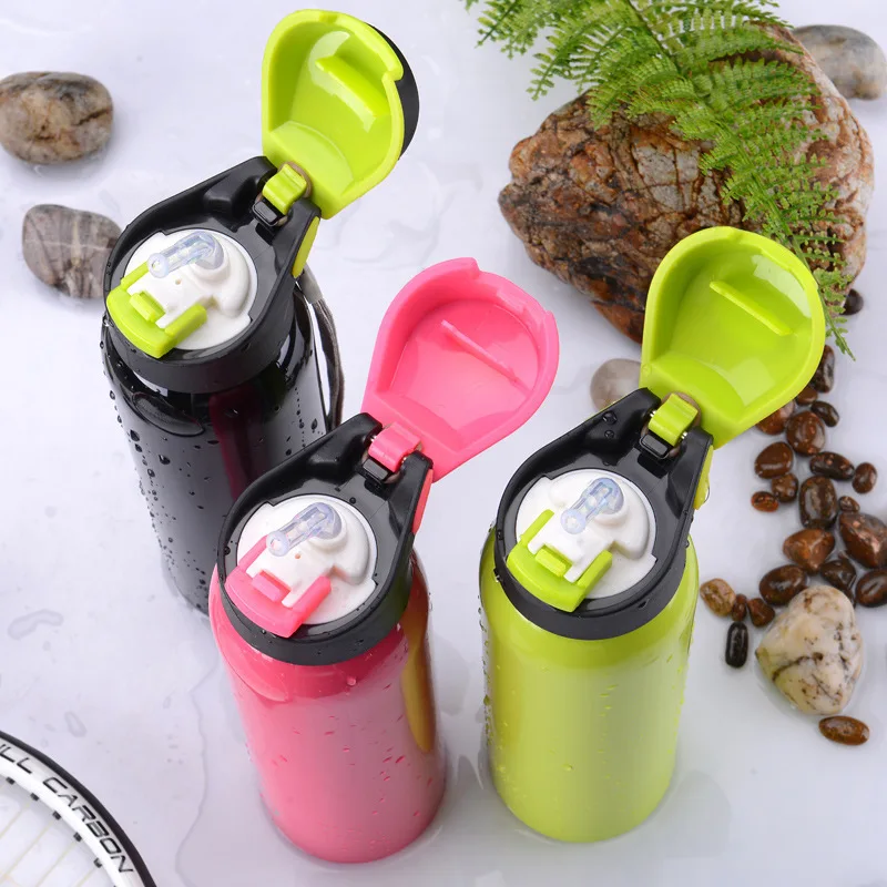 Portable Stainless Steel Thermal Water Bottle, Vacuum Bottles, Insulated Straw Cup, Outdoor Bike Sports, Bicycle, 500ml