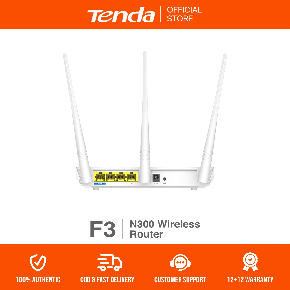 Tenda F3 N300 300Mbps Single Band Wifi Router | Access Point | Range Extender | WISP | Plug & Play | High Gain Antennas