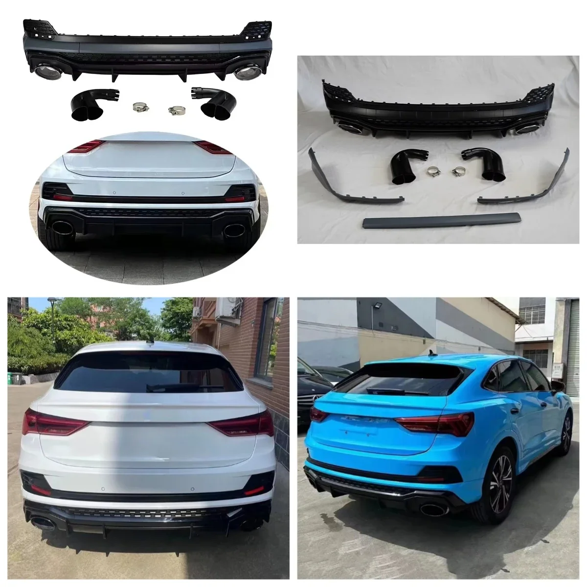 

BP Новый дизайн автомобильного кузова Sportback Диффузор заднего бампера с хвостовым горлом для Q3 SQ3 2.0T Обновление до RSQ3 2019-2024