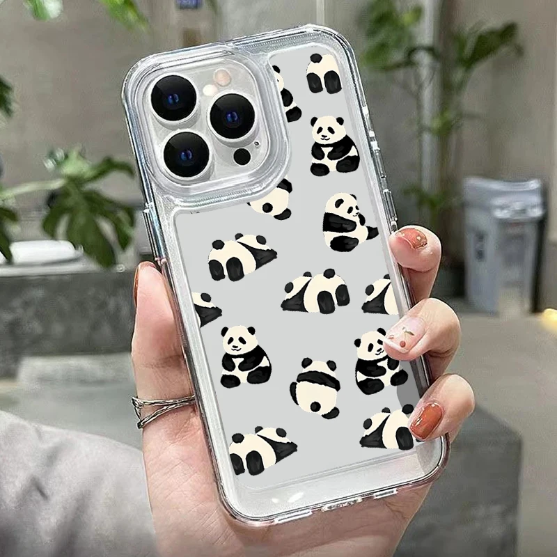 Cute Little Panda Phone Case For iPhone 16 15 14 Pro Max Plus 13 12 11 Pro XR X XS Max 7 8 Shockproof Clear Soft Silicone Cover