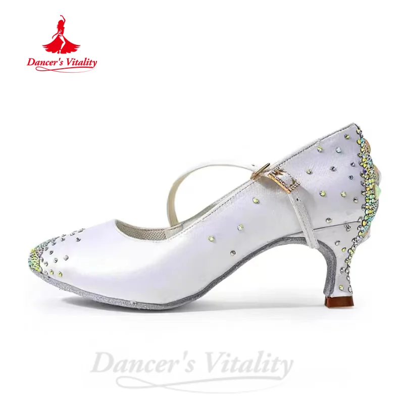 Latin Dance Competition Shoes for Women Senior AB Stones Waltz Social Dancing Shoes Girl\'s Moder Ballroom Performance Shoes