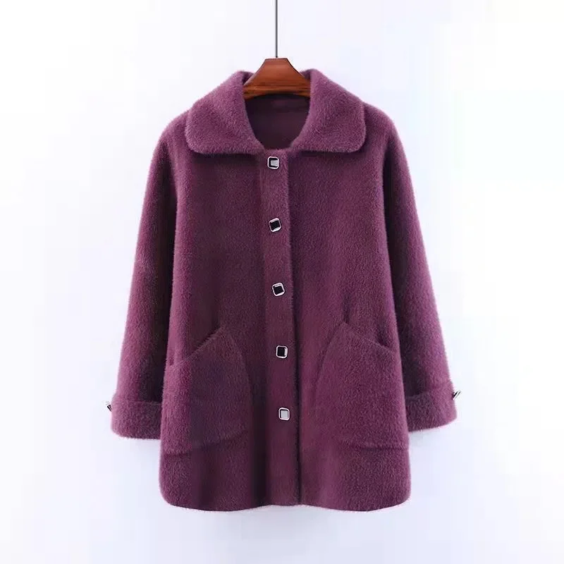 Herbst und Winter Neue Nachahmung Nerz Fleece Dicken Mantel Strickjacke Weibliche Mittleren Alters Ältere Gestrickte Mutter Western-Stil warm Top