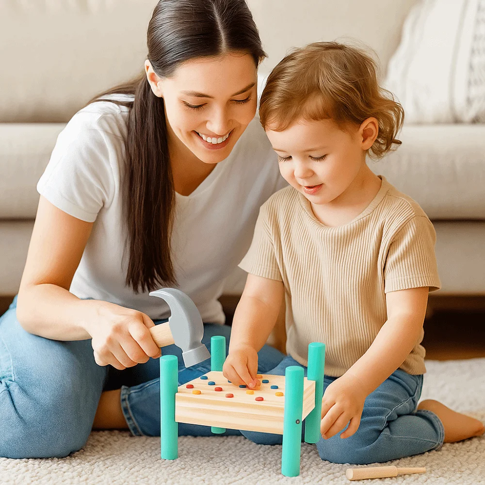 Outil de frappe Montessori, jouet en bois et plastique, panneau perforé Double face, outil d'assemblage, marteau coloré pour bébé, jouets en bois