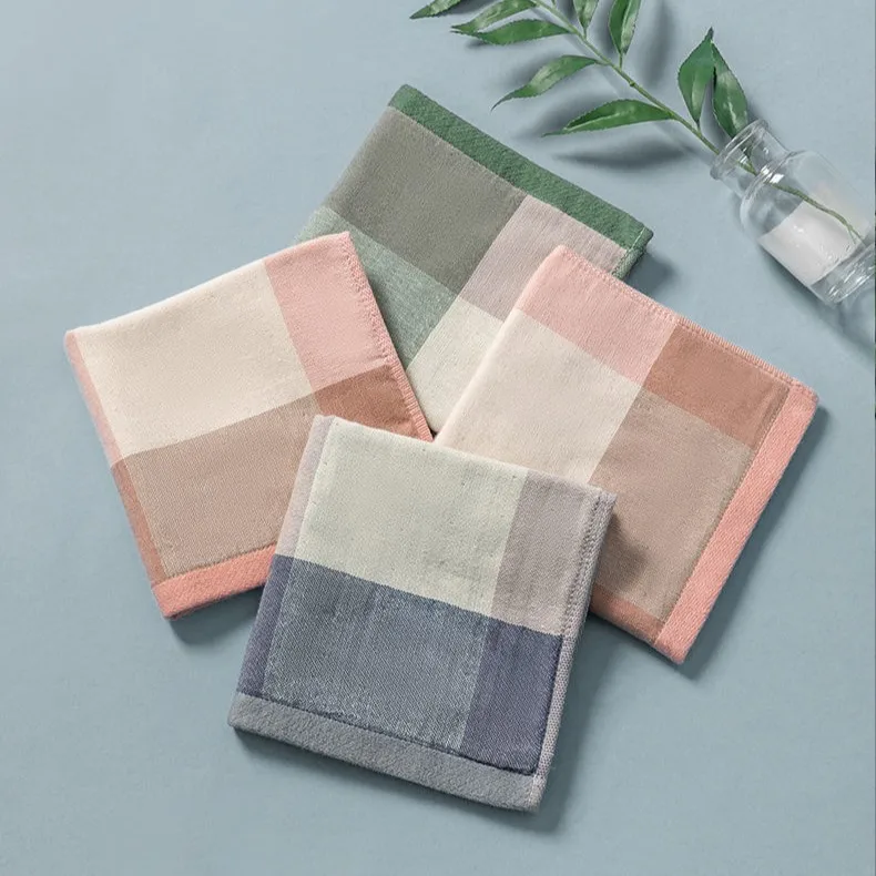 Japanese-Style Gauze Cotton Face Towel Soft Delicate Small Square Towel Made From Premium Long-Staple Cotton Subtle Grid Texture
