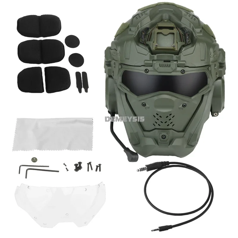 Airsoft Helmets Full Covered Protectio Tactical Paintball Helmet with Communication Headset Adjustable Shooting Sports Helmets