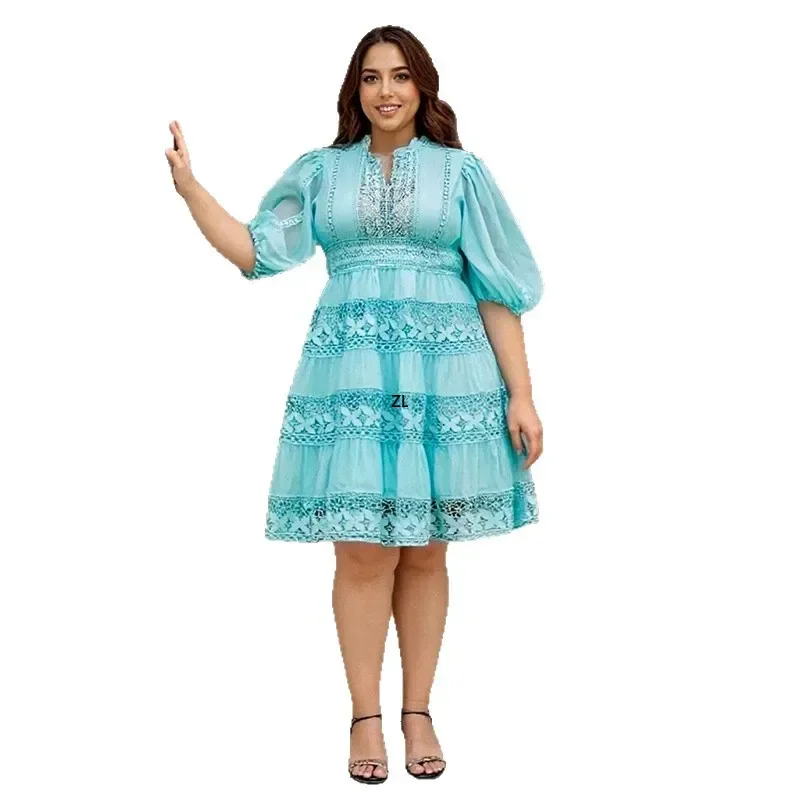 

African Party Evening Dresses for Women Summer Elegant African Half Sleeve Polyester Lace Dashiki African Clohtes 2025