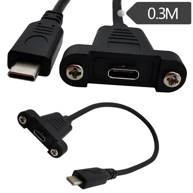 30CM USB C Type-C Male To Female Extension Data Cable 90 Degree Right-angle Extension Cable with Panel Screw Hole 480Mbps