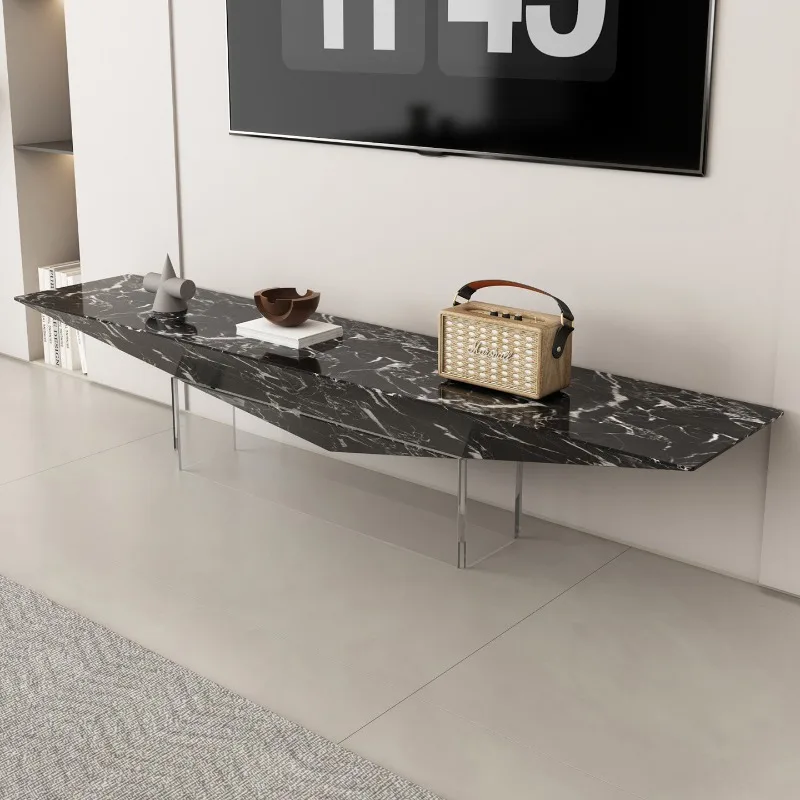Italian luxury stone villa large flat floor living room home floor high sense TV cabinet marble minimalist modern simplicity