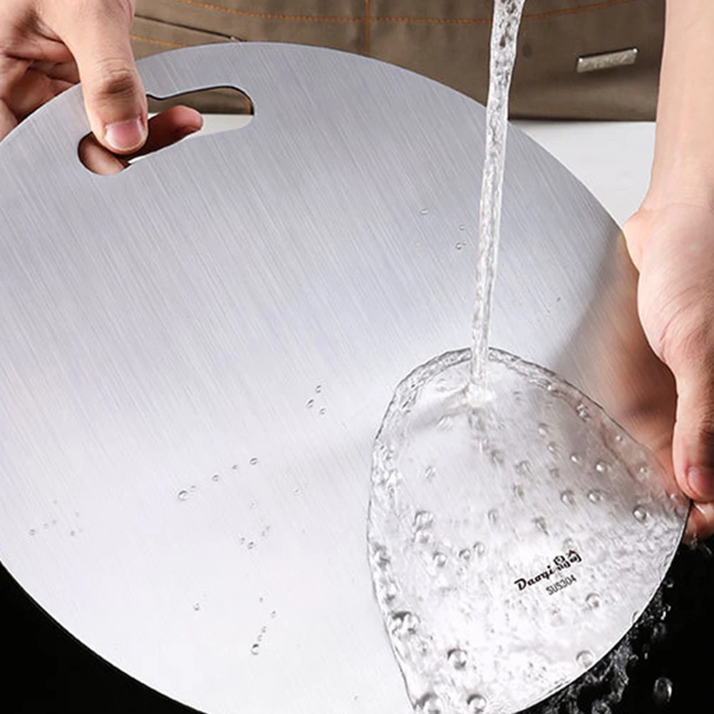 

Stainless Steel Cutting Board Round Chopping Block Brushed Texture Mold Proof For Kitchen Home Use Cutting Mats