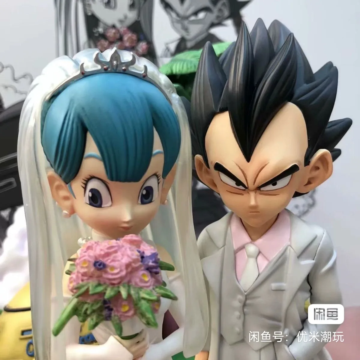 Figura de PVC Dragon Ball Z Vegeta y Bulma de 22cm, escena romántica del día de la boda, modelo coleccionable de Anime, adorno de juguete para Navidad