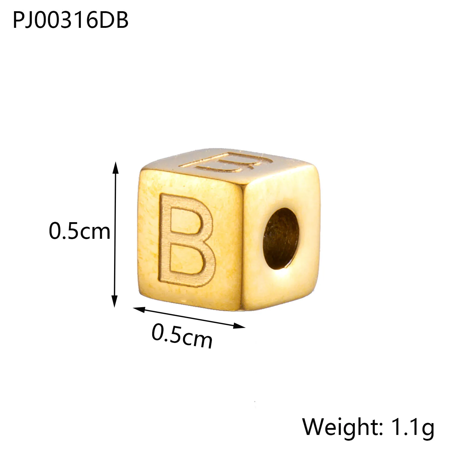 GD Square Cube Stainless Steel Round Hole Slider Bead Stamped 4 Sides Engraved Capital Letter Cube Charm DIY Jewelry