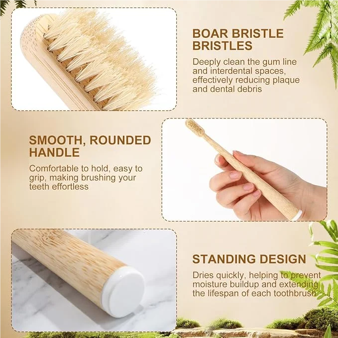 4 Pack Boar Bristle / Horse Br - огляд і ціна Bamboo Toothbrush Set