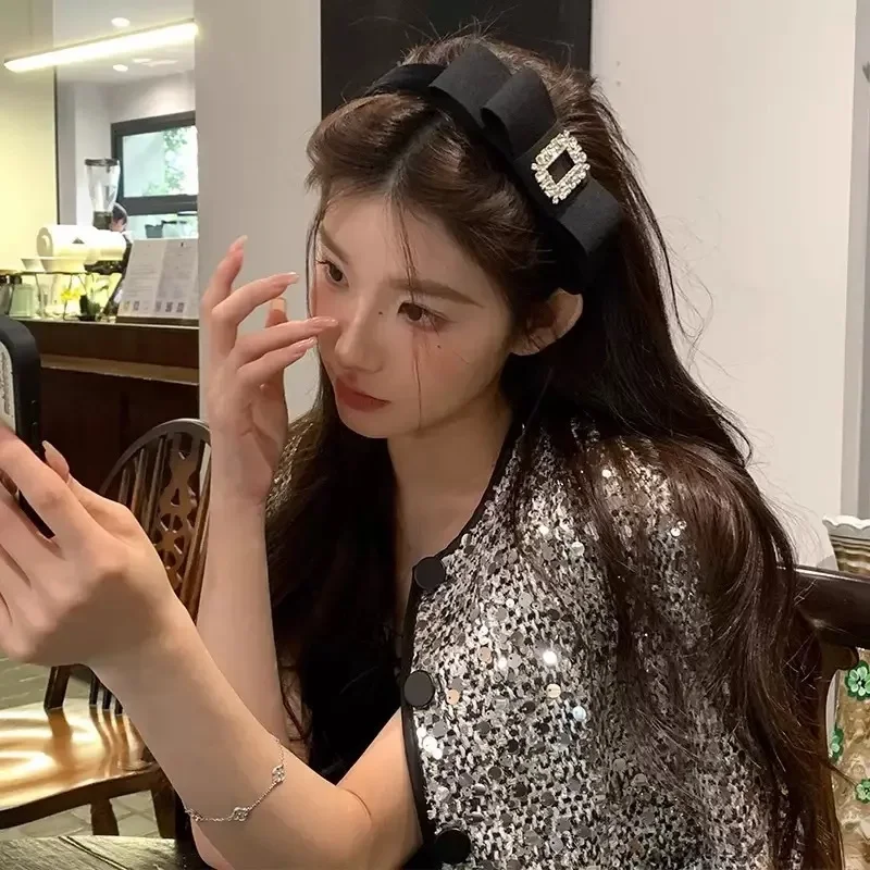 

Black Double Layer Rhinestone Headband Rich Girl Style Non-Slip Women's Hair Hoop Versatile Elegant Outdoor Hair Accessory