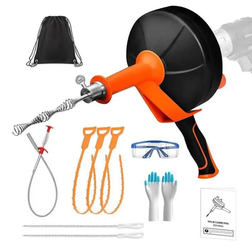 

1 Set Pipe Unclogger Kit Electric Drill Operation Kitchen Sink Clog Remover Includes Gloves Goggles Storage Bag