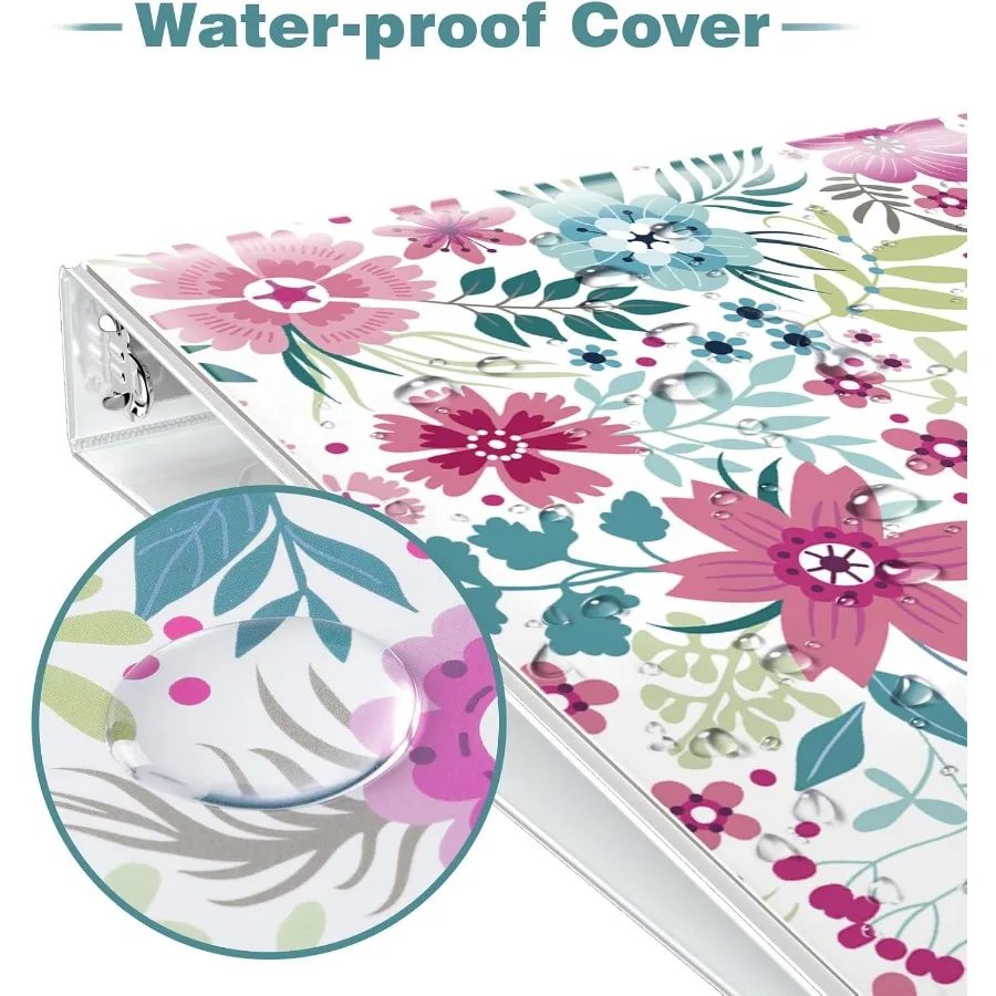 Floral 3 Ring Binder 1 Ih tive Recipe Binde Client Records with Clear Interior Pockets for Letteize 11" x 8.5" Paper PVC Cover