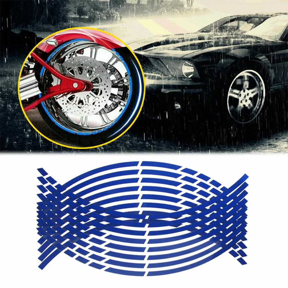 16/17/18“ Wheel Rim Sticker 16pcs/set About 8mm Blue Car Reflective Tire Wheel High Quality Hot Sale Brand New