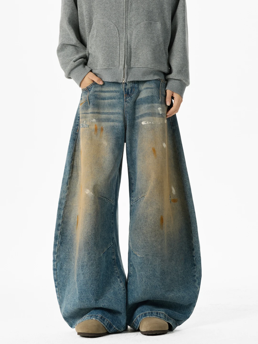 

Женские синие мешковатые джинсы Y2k в стиле гранж, широкие джинсовые брюки в японском стиле, винтажные джинсовые брюки большого размера в стиле Харадзюку, альтернативная одежда