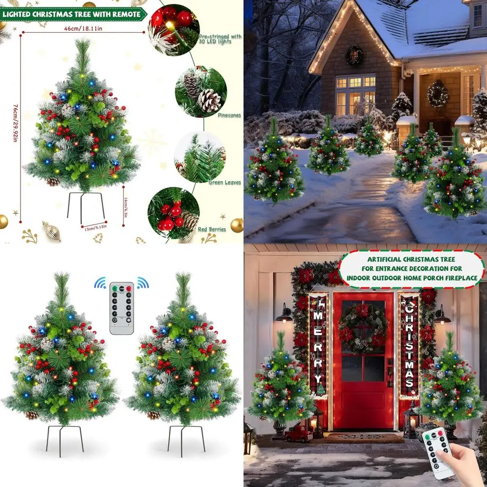 

30 Pre-Lit Outdoor Christmas Tree with Lights, Remote-Controlled Decorative Bushes for Holiday Yard and Garden
