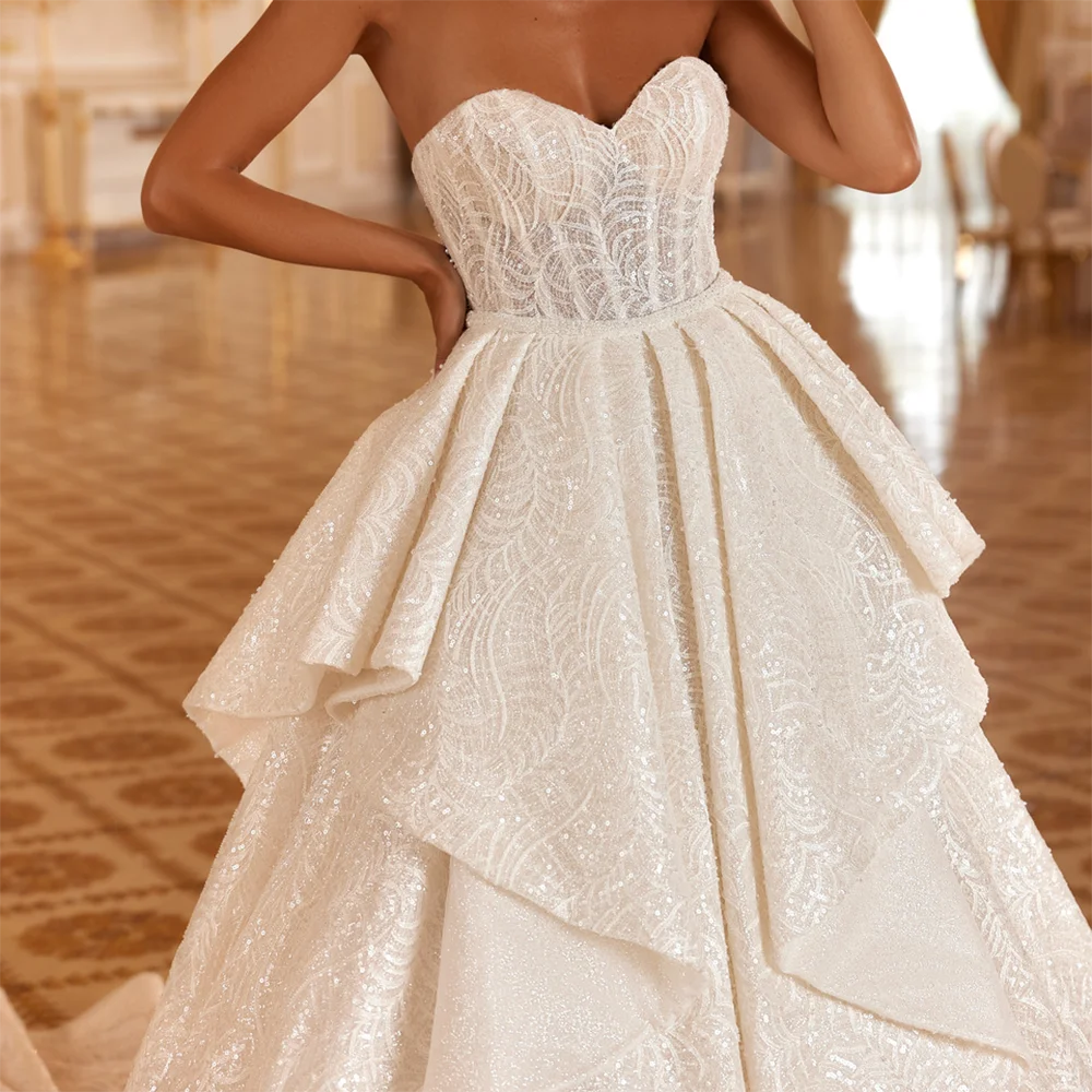 Satijnen kralen liefje mouwloos gelaagde a-lijn bruid trouwjurken bruidsjurken op maat