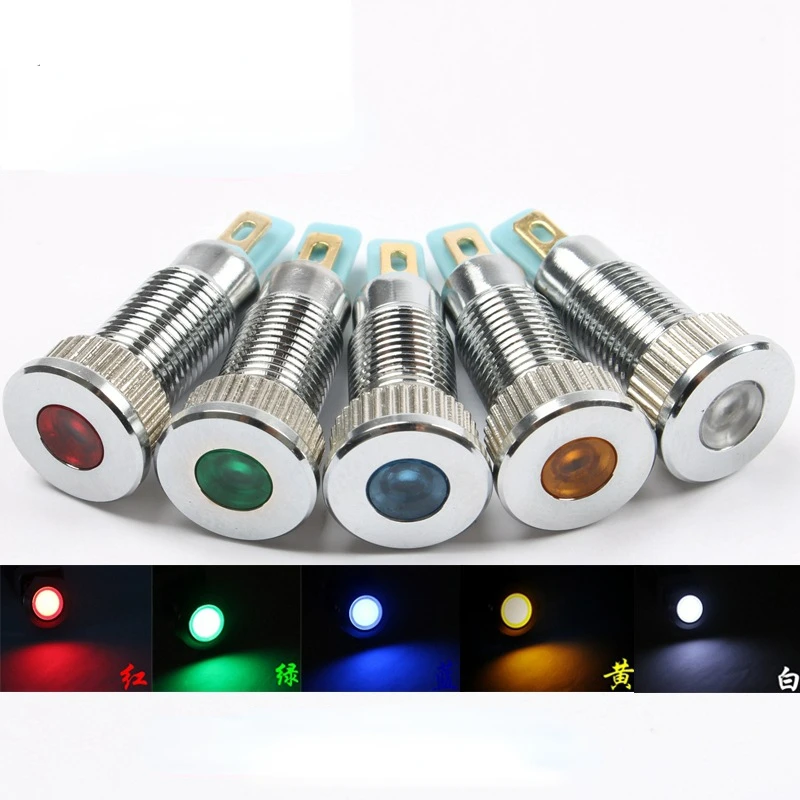 Uniteelec-10Pcs/Lot  Diameter 8mm Metal LED Waterproof Indicator Light for Car ,Truck ,Motor ,3V 5V 6V 12V 24V 48V 110V 220V