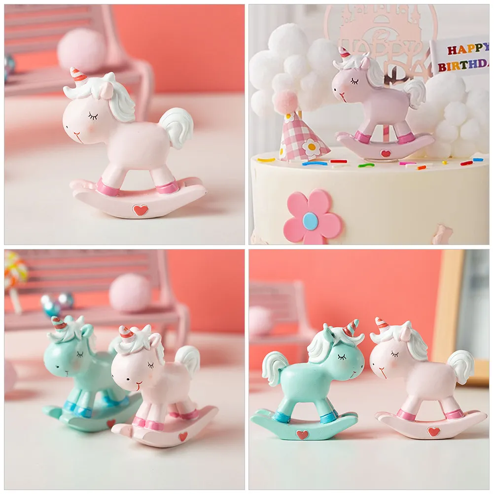 2Pcs Resin Unicorn Ornament Desktop Cake Decoration Miniature Unicorn Decor for Cupcake Topper Bonsai Garden Micro Landscape