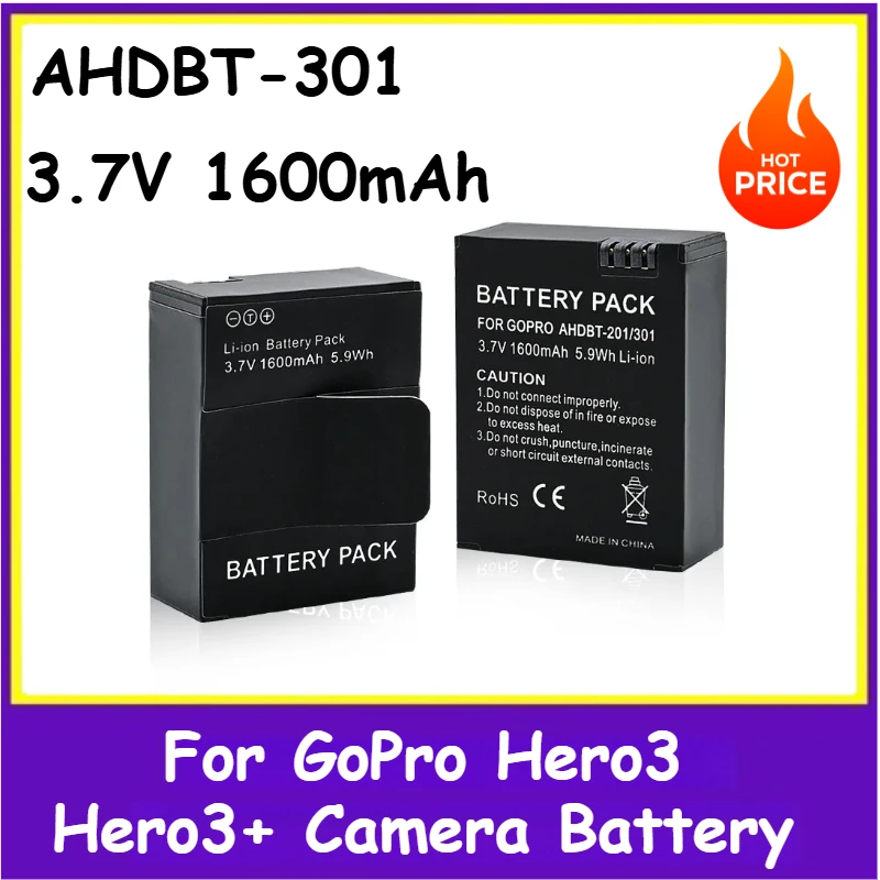 

AHDBT-301 Camera Battery 3.7V 1600mAh For GoPro Hero3 Hero3+ with LCD dual charger High Quality