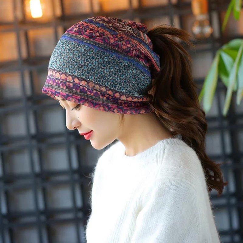 Multi-usage femmes imprimé enveloppement cou écharpe casquettes cyclisme sport Bandana bandeau chapeaux masque facial Turban pull bonnets chapeau
