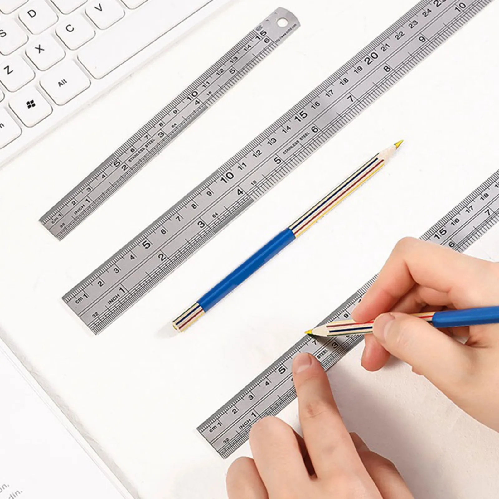 2Pcs Steel Straight Rulers Stainless Steel Dual Side Precision Measuring Tools for Office Drawing Graphic