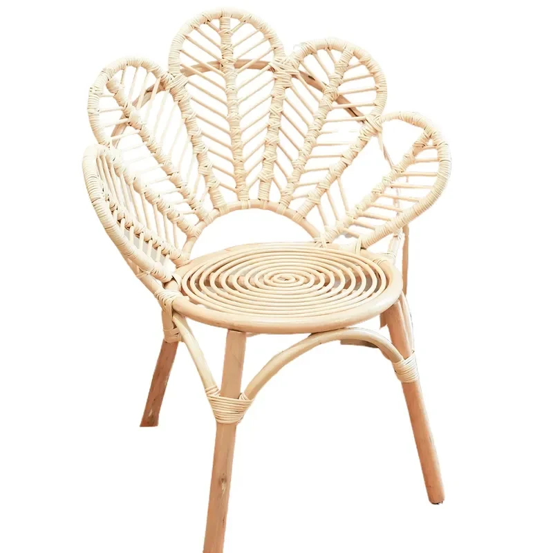 For Natural Hand-Woven Rattan Chair Leisure Dining Seat with Backrest for Home Balcony Vacation Style Comfortable Breathable