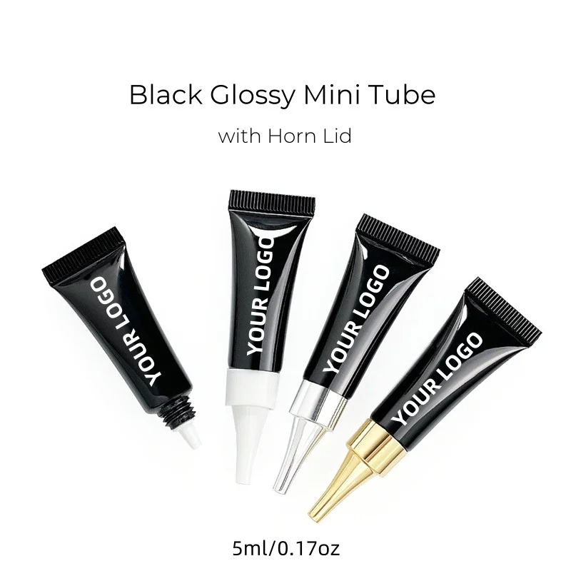 

【Logo Customization】50Pcs 5g/ml Black Bright Extrusion Squeeze Tube Electroplated Horn Lid Liquid Foundation Sample Mini Bottle