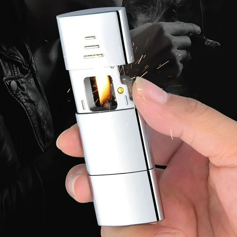 Cool Grinding Wheel Pull-out Ignition Metal Oil Lighter, Retro Cigarette Igniter, Stylish Daily Smoking Gadget for Men