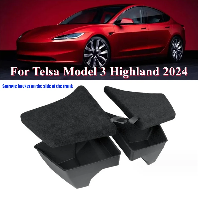 For 2024 Tesla Model 3 highland Rear Trunk Side Storage Box with Cover New Model 3 Car Interior Accessories Tail Boot Organizer