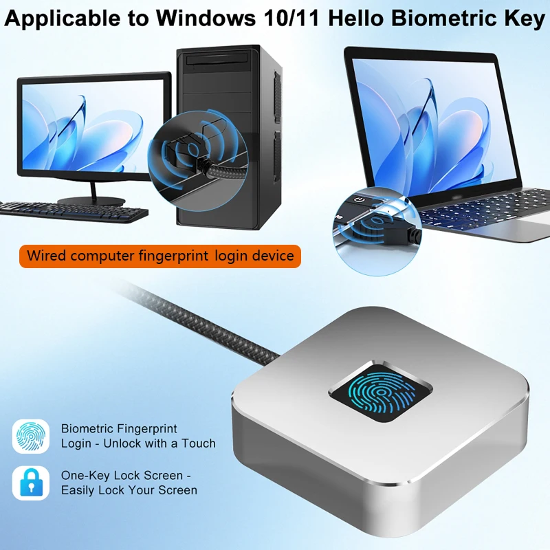 

Computer Fingerprint Login Device with 1.5m USB Extension Cable Windows Hello Touch ID Fingerprint Reader for Windows 11/10