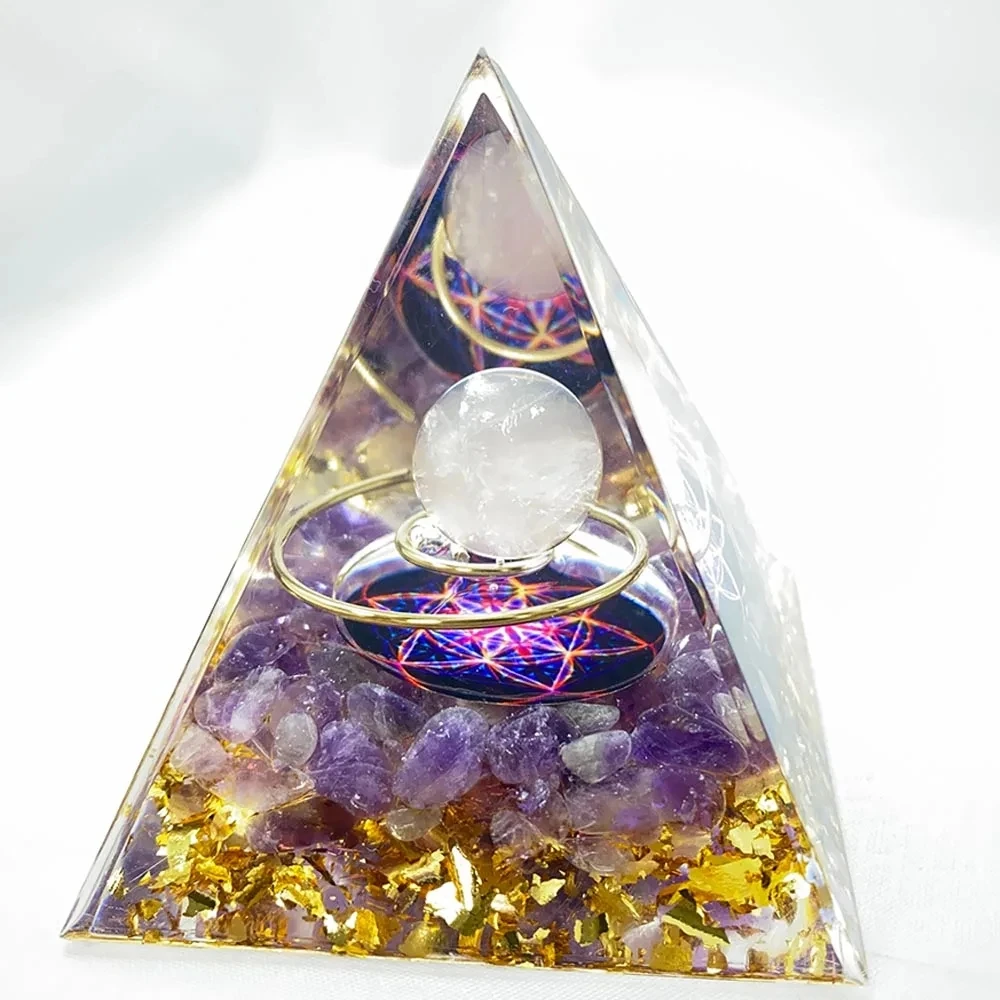 Orgone Pyramid Amethyst Peridot Healing Crystal Energy Orgonite Pyramide Emf Protection Meditation Tool Quartz Home Decor Crafts