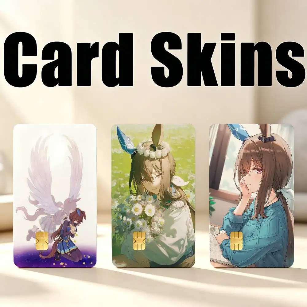 Admire Vega Umamusume 1Set 4Pcs Card Skin Stickers, Waterproof Decorative Film for Credit Debit Bank Bus IC Cards