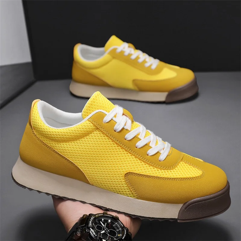 

HKDQ Fashion Yellow Men's Casual Sneakers Platform Designer Shoes Men Original Mesh Breathable Summer Sneakers Male Sports Shoes