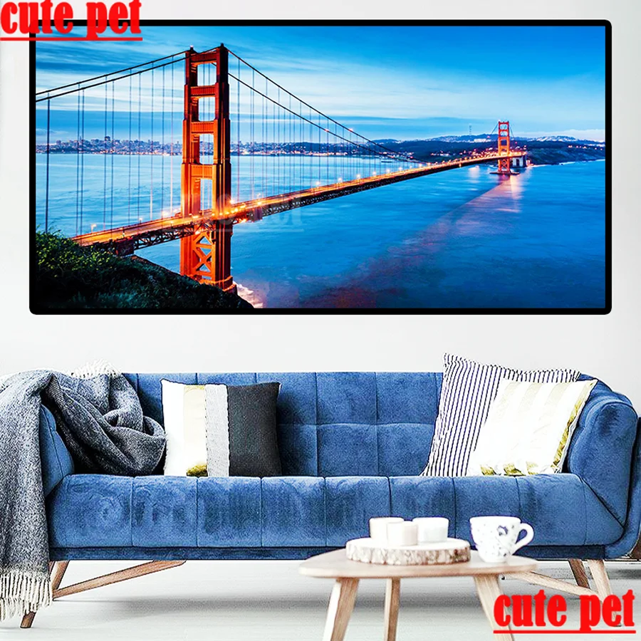 

Large Art painting Golden Gate Bridge diamond painting5D diamond embroidery cross stitch decorative painting full diamond Mosai