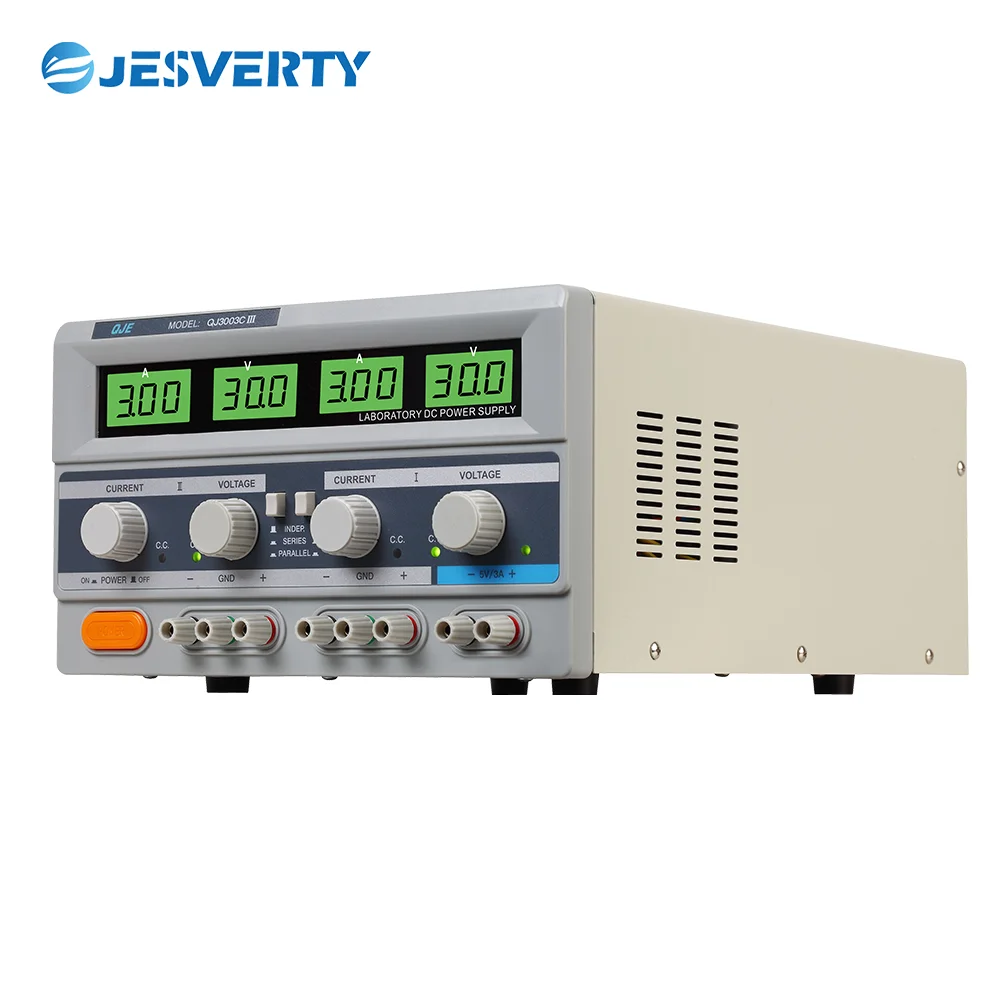 QJ3003Clll 195W Triple Desktop Power Supply 3-Way DC Regulated 0-30V 0-3A Adjustability 3-Digit Display Current Limiting